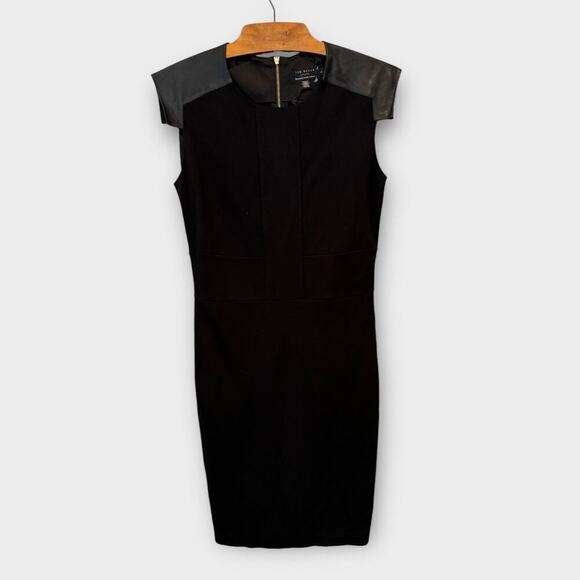 Ted Baker Eadha Leather Shoulder Black Sheath Dress Size 2 - Picture 1 of 7